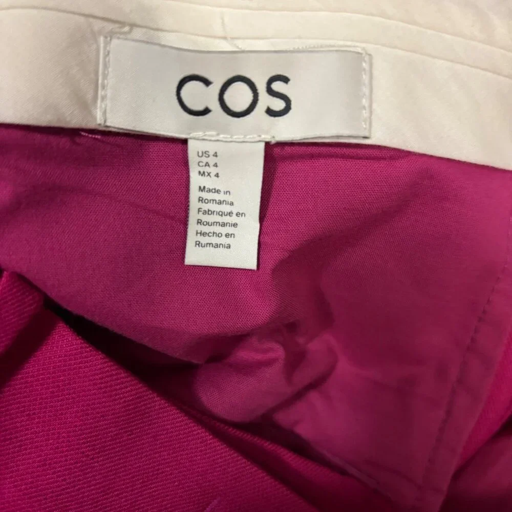COS Womens Fuchsia Wide-Leg Pleated Linen-Blend Trousers Size 4